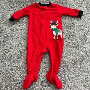 6 Month Reindeer Fleece Zippered Footie Pajamas